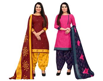 maroon and magenta cotton printed unstitched salwar suit material (combo of 2) 1