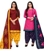 maroon and magenta cotton printed unstitched salwar suit material (combo of 2)