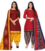 maroon and red cotton printed unstitched salwar suit material (combo of 2)