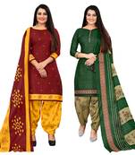 maroon and green cotton printed unstitched salwar suit material (combo of 2)