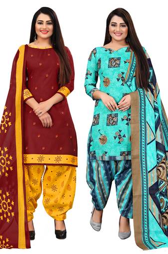 multicolor cotton blend printed unstitched salwar suit material (combo of 2)