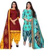 multicolor cotton blend printed unstitched salwar suit material (combo of 2)