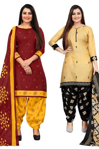 multicolor cotton printed unstitched salwar suit material (combo of 2)