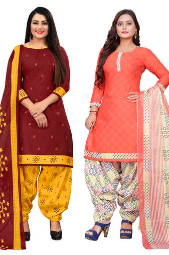 multicolor cotton blend printed unstitched salwar suit material (combo of 2)