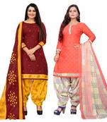 multicolor cotton blend printed unstitched salwar suit material (combo of 2)