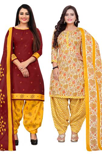 multicolor cotton blend printed unstitched salwar suit material (combo of 2)