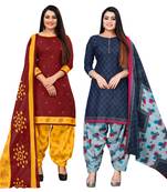multicolor cotton blend printed unstitched salwar suit material (combo of 2)