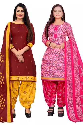 multicolor cotton blend printed unstitched salwar suit material (combo of 2)