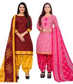 multicolor cotton blend printed unstitched salwar suit material (combo of 2)