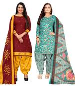 multicolor cotton blend printed unstitched salwar suit material (combo of 2)