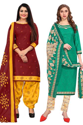 multicolor cotton blend printed unstitched salwar suit material (combo of 2)