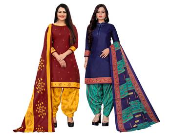 multicolor cotton blend printed unstitched salwar suit material (combo of 2) 1