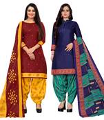 multicolor cotton blend printed unstitched salwar suit material (combo of 2)