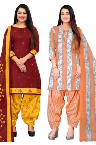 multicolor cotton blend printed unstitched salwar suit material (combo of 2)