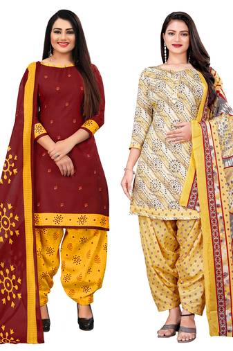 multicolor cotton blend printed unstitched salwar suit material (combo of 2)