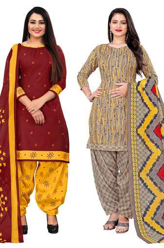 Rajnandini multicolor cotton blend printed unstitched salwar suit material (combo of 2)
