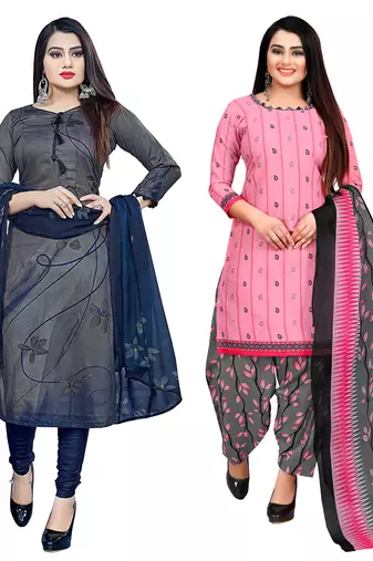 women multicolor cotton printed ready to wear patiala salwar suit combo pack of 2