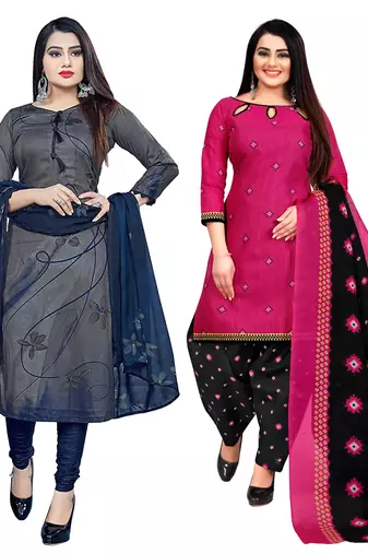multicolor cotton blend printed unstitched salwar suit material (combo of 2)