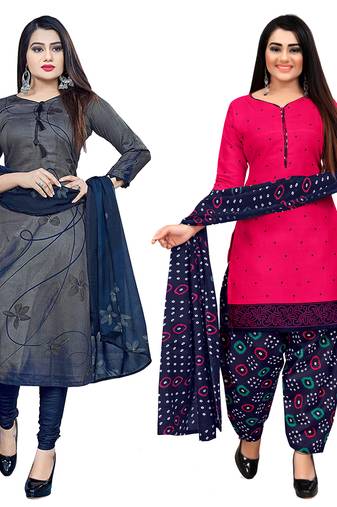 women multicolor cotton printed ready to wear patiala salwar suit combo pack of 2