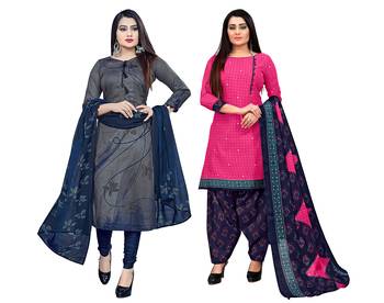 multicolor cotton blend printed unstitched salwar suit material (combo of 2) 1