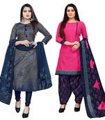 multicolor cotton blend printed unstitched salwar suit material (combo of 2)