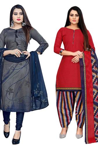 multicolor cotton blend printed unstitched salwar suit material (combo of 2)