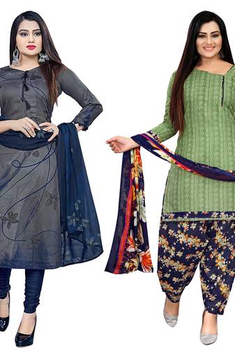 multicolor cotton blend printed unstitched salwar suit material (combo of 2)