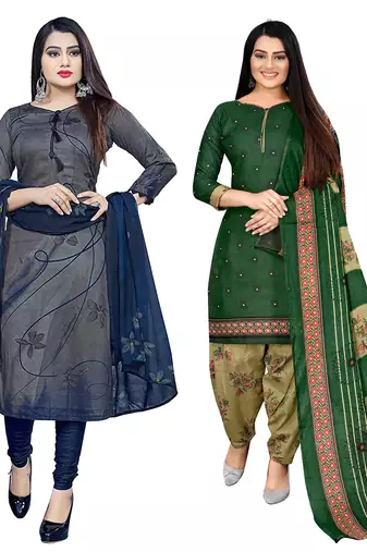 multicolor cotton blend printed unstitched salwar suit material (combo of 2)