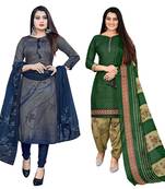 multicolor cotton blend printed unstitched salwar suit material (combo of 2)