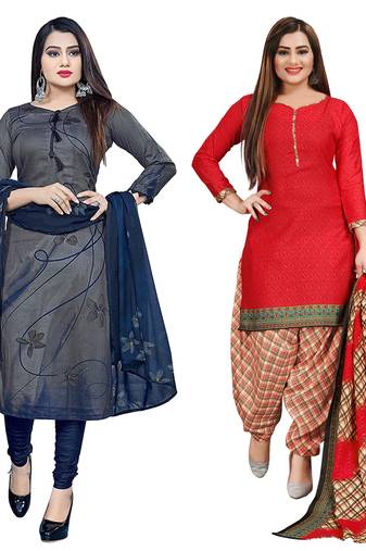multicolor cotton blend printed unstitched salwar suit material (combo of 2)