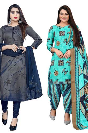 multicolor cotton blend printed unstitched salwar suit material (combo of 2)