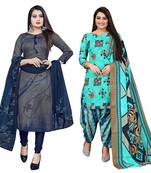 multicolor cotton blend printed unstitched salwar suit material (combo of 2)