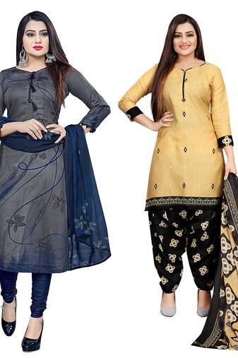 multicolor cotton blend printed unstitched salwar suit material (combo of 2)