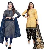 multicolor cotton blend printed unstitched salwar suit material (combo of 2)