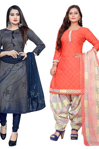 multicolor cotton blend printed unstitched salwar suit material (combo of 2)