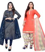 multicolor cotton blend printed unstitched salwar suit material (combo of 2)