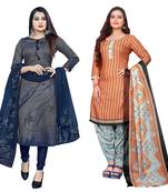 multicolor cotton blend printed unstitched salwar suit material (combo of 2)
