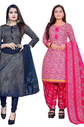 multicolor cotton blend printed unstitched salwar suit material (combo of 2)