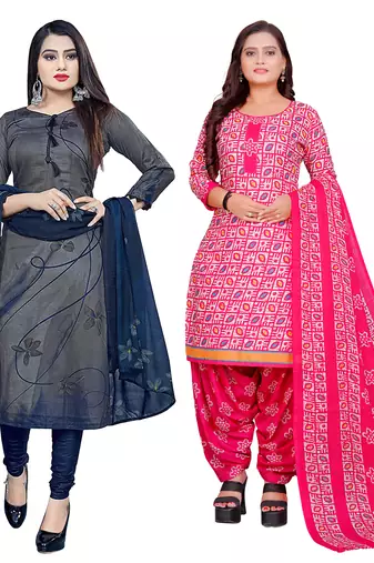 multicolor cotton blend printed unstitched salwar suit material (combo of 2)