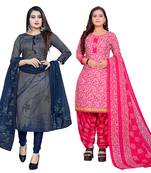 multicolor cotton blend printed unstitched salwar suit material (combo of 2)