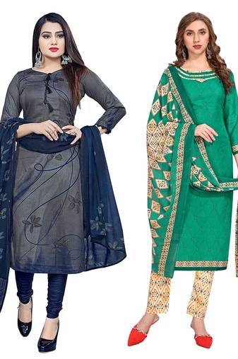 multicolor cotton blend printed unstitched salwar suit material (combo of 2)