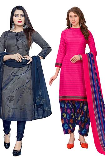 multicolor cotton blend printed unstitched salwar suit material (combo of 2)