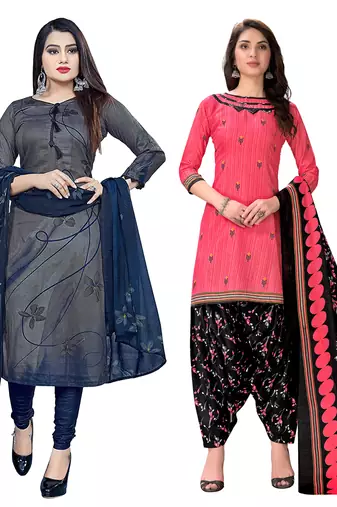multicolor cotton blend printed unstitched salwar suit material (combo of 2)