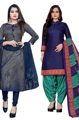 multicolor cotton blend printed unstitched salwar suit material (combo of 2)