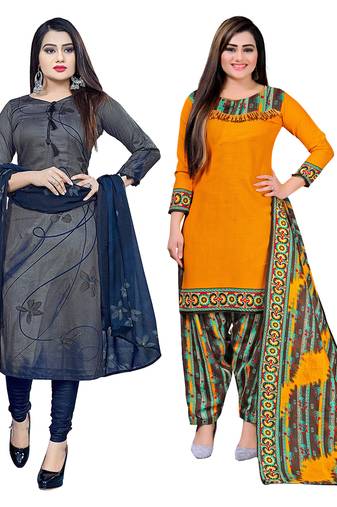 multicolor cotton blend printed unstitched salwar suit material (combo of 2)