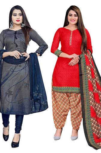 multicolor cotton blend printed unstitched salwar suit material (combo of 2)