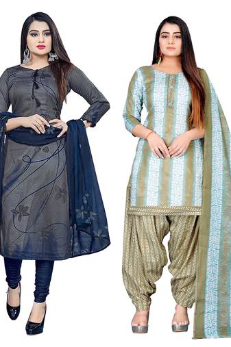 multicolor cotton blend printed unstitched salwar suit material (combo of 2)