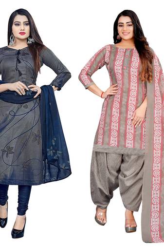 multicolor cotton blend printed unstitched salwar suit material (combo of 2)