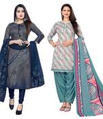 multicolor cotton blend printed unstitched salwar suit material (combo of 2)
