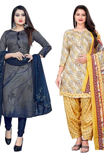 multicolor cotton blend printed unstitched salwar suit material (combo of 2)